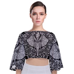 Ornate Hindu Elephant  Tie Back Butterfly Sleeve Chiffon Top