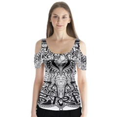 Ornate Hindu Elephant  Butterfly Sleeve Cutout Tee 