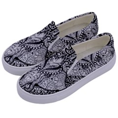 Ornate Hindu Elephant  Kids  Canvas Slip Ons by Valentinaart