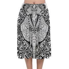 Ornate Hindu Elephant  Velvet Flared Midi Skirt by Valentinaart