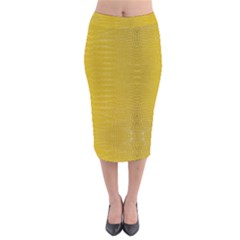 Yellow Alligator Skin Velvet Midi Pencil Skirt by LoolyElzayat