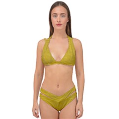 Yellow Alligator Skin Double Strap Halter Bikini Set by LoolyElzayat