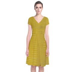 Yellow Alligator Skin Short Sleeve Front Wrap Dress by LoolyElzayat