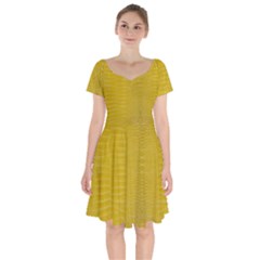 Yellow Alligator Skin Short Sleeve Bardot Dress by LoolyElzayat