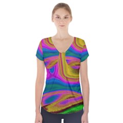 Colorful Waves Short Sleeve Front Detail Top by LoolyElzayat