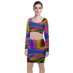 Colorful Waves Long Sleeve Crop Top & Bodycon Skirt Set