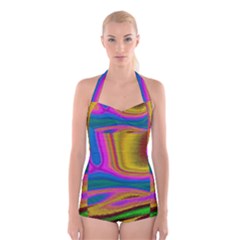 Colorful Waves Boyleg Halter Swimsuit  by LoolyElzayat