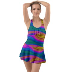 Colorful Waves Ruffle Top Dress Swimsuit by LoolyElzayat