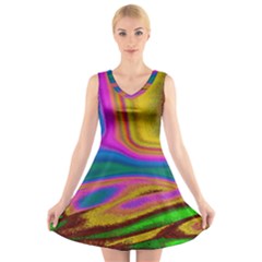 Colorful Waves V-neck Sleeveless Dress by LoolyElzayat