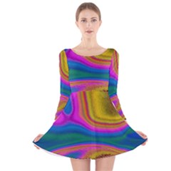 Colorful Waves Long Sleeve Velvet Skater Dress by LoolyElzayat