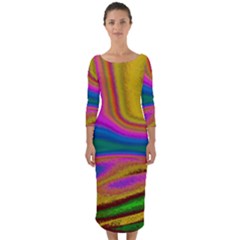 Colorful Waves Quarter Sleeve Midi Bodycon Dress by LoolyElzayat