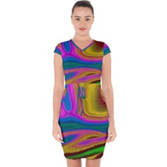 Colorful Waves Capsleeve Drawstring Dress  by LoolyElzayat