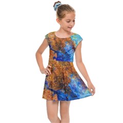 Blue Brown  Texture                                      Kids Cap Sleeve Dress