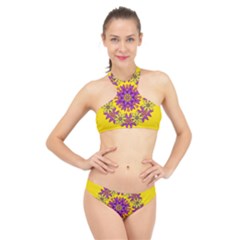 Fantasy Flower Wreath With Jungle Florals High Neck Bikini Set by pepitasart