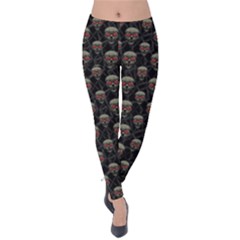 Skulls Motif Pattern Velvet Leggings by dflcprints