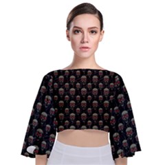 Skulls Motif Pattern Tie Back Butterfly Sleeve Chiffon Top by dflcprints