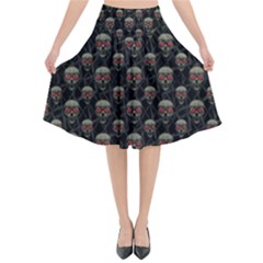 Skulls Motif Pattern Flared Midi Skirt by dflcprints