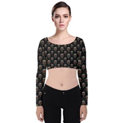 Skulls Motif Pattern Velvet Crop Top