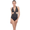 Skulls Motif Pattern Halter Front Plunge Swimsuit View1