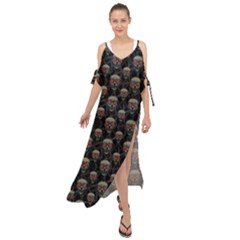 Skulls Motif Pattern Maxi Chiffon Cover Up Dress