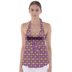 Purple Yellow Swirl Pattern Babydoll Tankini Top by BrightVibesDesign