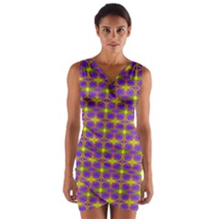 Purple Yellow Swirl Pattern Wrap Front Bodycon Dress by BrightVibesDesign