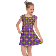 Purple Yellow Swirl Pattern Kids Cap Sleeve Dress