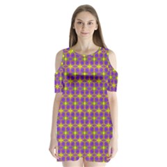 Purple Yellow Swirl Pattern Shoulder Cutout Velvet One Piece by BrightVibesDesign