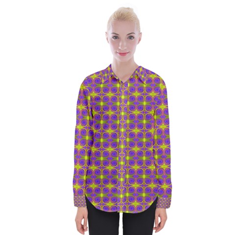 Purple Yellow Swirl Pattern Womens Long Sleeve Shirt by BrightVibesDesign