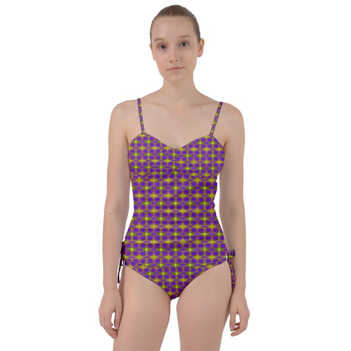 Purple Yellow Swirl Pattern Sweetheart Tankini Set