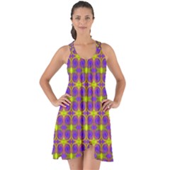 Purple Yellow Swirl Pattern Show Some Back Chiffon Dress by BrightVibesDesign