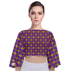 Purple Yellow Swirl Pattern Tie Back Butterfly Sleeve Chiffon Top by BrightVibesDesign