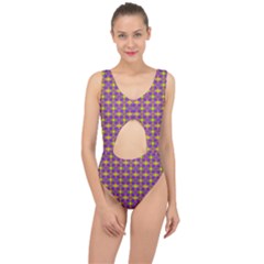 Purple Yellow Swirl Pattern Center Cut Out Swimsuit by BrightVibesDesign