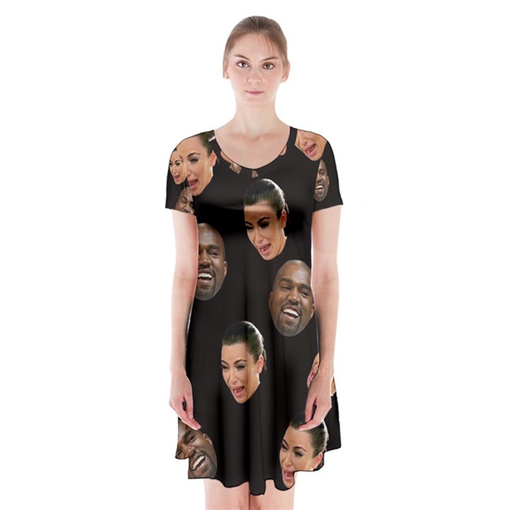 Crying Kim Kardashian Short Sleeve V-neck Flare Dress