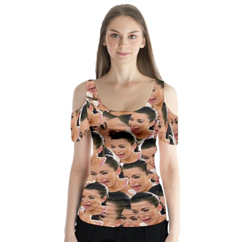 Crying Kim Kardashian Butterfly Sleeve Cutout Tee  by Valentinaart