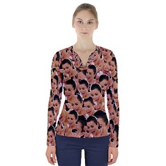 Crying Kim Kardashian V-neck Long Sleeve Top by Valentinaart