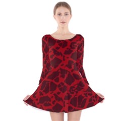 Red Earth Texture Long Sleeve Velvet Skater Dress by LoolyElzayat