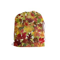 Autumn Fall Leaves Drawstring Pouches (large)  by LoolyElzayat