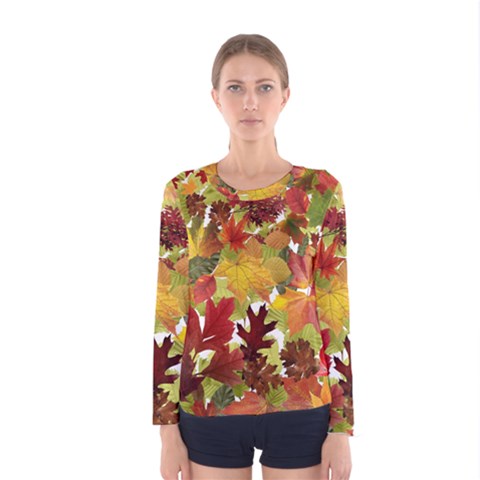 Autumn Fall Leaves Women s Long Sleeve Tee by LoolyElzayat