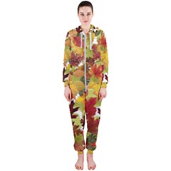 Autumn Fall Leaves Hooded Jumpsuit (ladies)  by LoolyElzayat