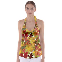 Autumn Fall Leaves Babydoll Tankini Top by LoolyElzayat