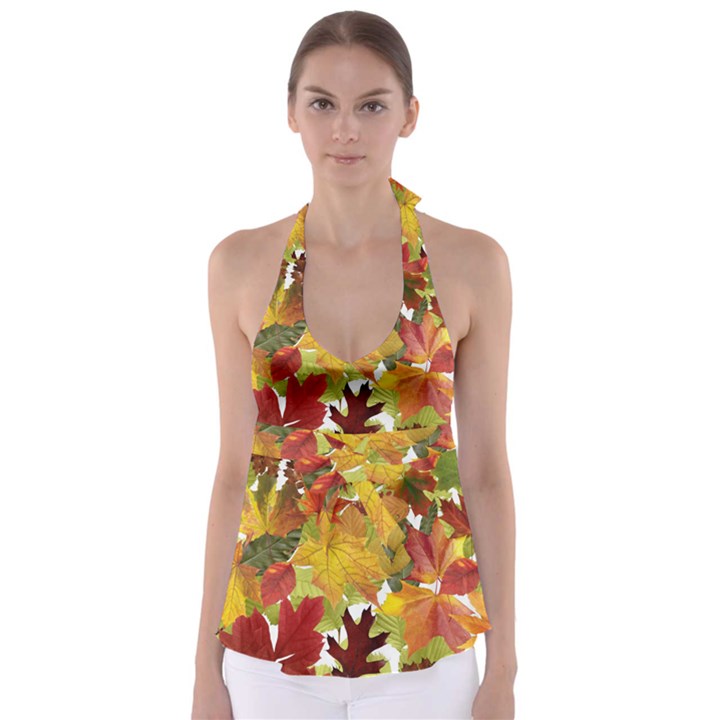 Autumn Fall Leaves Babydoll Tankini Top