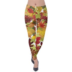 Autumn Fall Leaves Velvet Leggings by LoolyElzayat