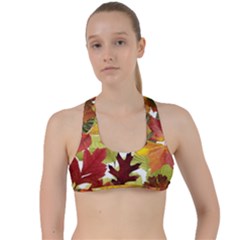 Autumn Fall Leaves Criss Cross Racerback Sports Bra by LoolyElzayat