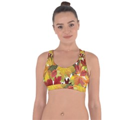 Autumn Fall Leaves Cross String Back Sports Bra by LoolyElzayat