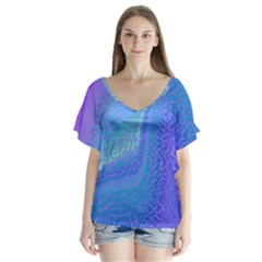 Marble Shades Elephant Texture V-neck Flutter Sleeve Top by LoolyElzayat