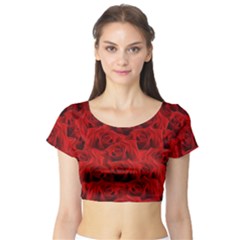 Romantic Red Rose Short Sleeve Crop Top by LoolyElzayat