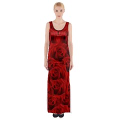 Romantic Red Rose Maxi Thigh Split Dress by LoolyElzayat