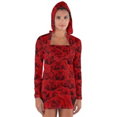 Romantic Red Rose Long Sleeve Hooded T-shirt by LoolyElzayat