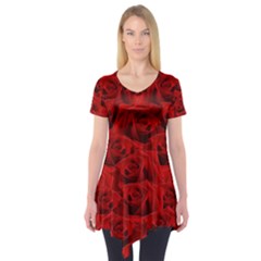 Romantic Red Rose Short Sleeve Tunic  by LoolyElzayat